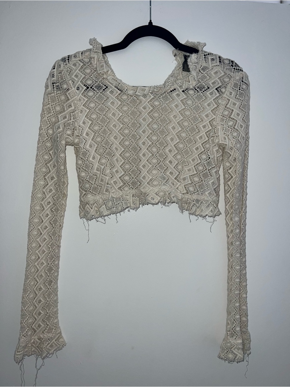 Reformation Ivory Lace Long Sleeve Crop Top